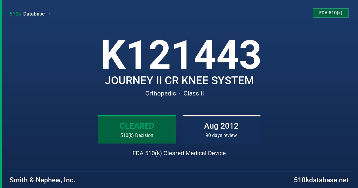 K121443 JOURNEY II CR KNEE SYSTEM FDA 510(k) Cleared Medical Device