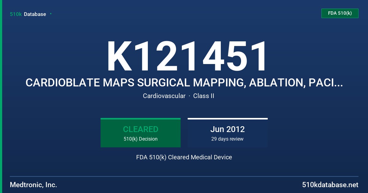 K121451 CARDIOBLATE MAPS SURGICAL MAPPING, ABLATION, PACING , AND SENSING DEVICE FDA 510(k) Cleared Medical Device