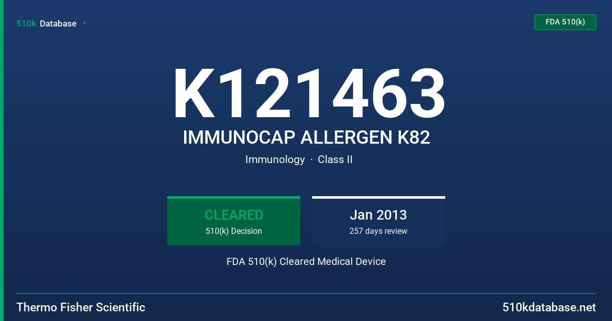 K121463 IMMUNOCAP ALLERGEN K82 FDA 510(k) Cleared Medical Device
