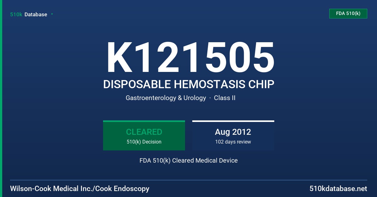 K121505 DISPOSABLE HEMOSTASIS CHIP FDA 510(k) Cleared Medical Device