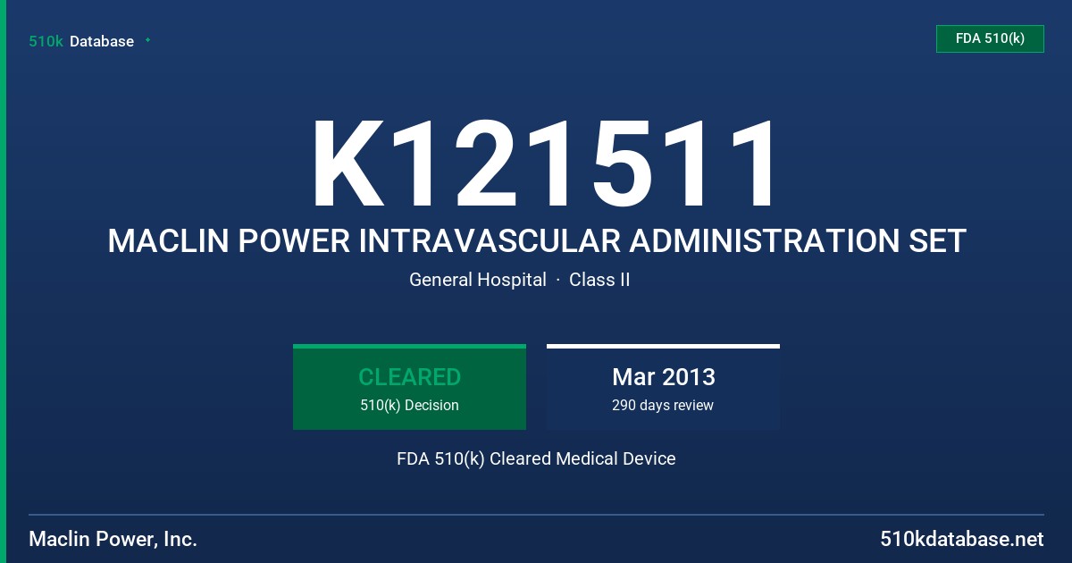K121511 MACLIN POWER INTRAVASCULAR ADMINISTRATION SET FDA 510(k) Cleared Medical Device