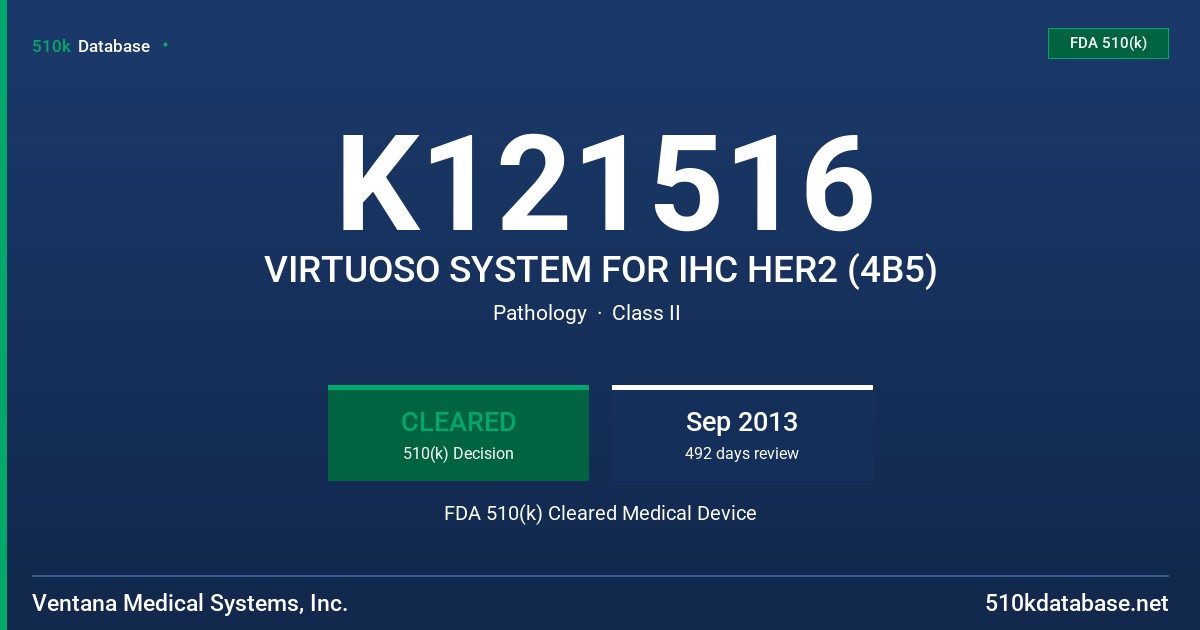 K121516 VIRTUOSO SYSTEM FOR IHC HER2 (4B5) FDA 510(k) Cleared Medical Device