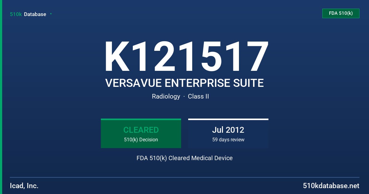 K121517 VERSAVUE ENTERPRISE SUITE FDA 510(k) Cleared Medical Device
