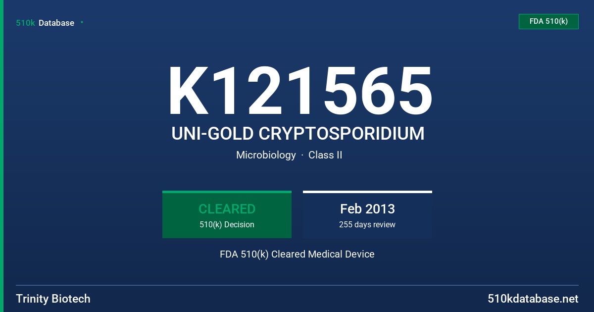 K121565 UNI-GOLD CRYPTOSPORIDIUM FDA 510(k) Cleared Medical Device