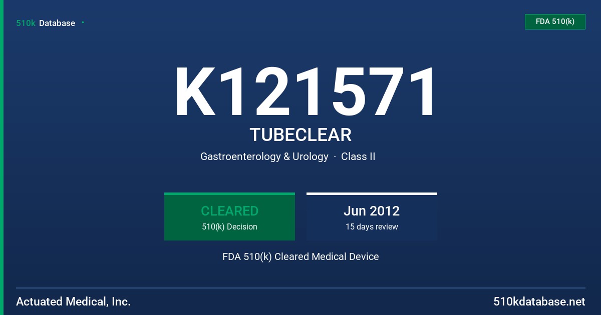K121571 TUBECLEAR FDA 510(k) Cleared Medical Device