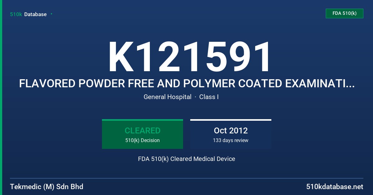 K121591 FLAVORED POWDER FREE AND POLYMER COATED EXAMINATION GLOVE (VANLLA, GRAPE AND STRAWBERRY) FDA 510(k) Cleared Medical Device