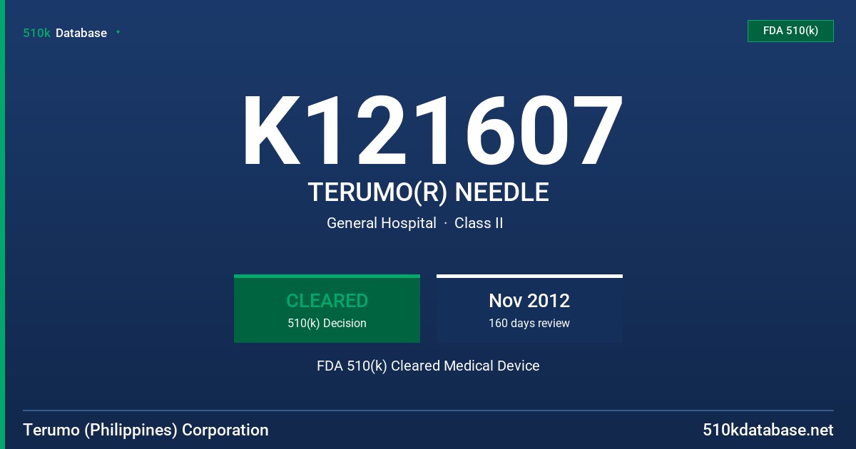 K121607 TERUMO(R) NEEDLE FDA 510(k) Cleared Medical Device