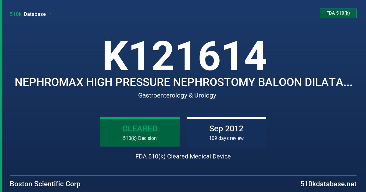 K121614 NEPHROMAX HIGH PRESSURE NEPHROSTOMY BALOON DILATATION CATHETER FDA 510(k) Cleared Medical Device