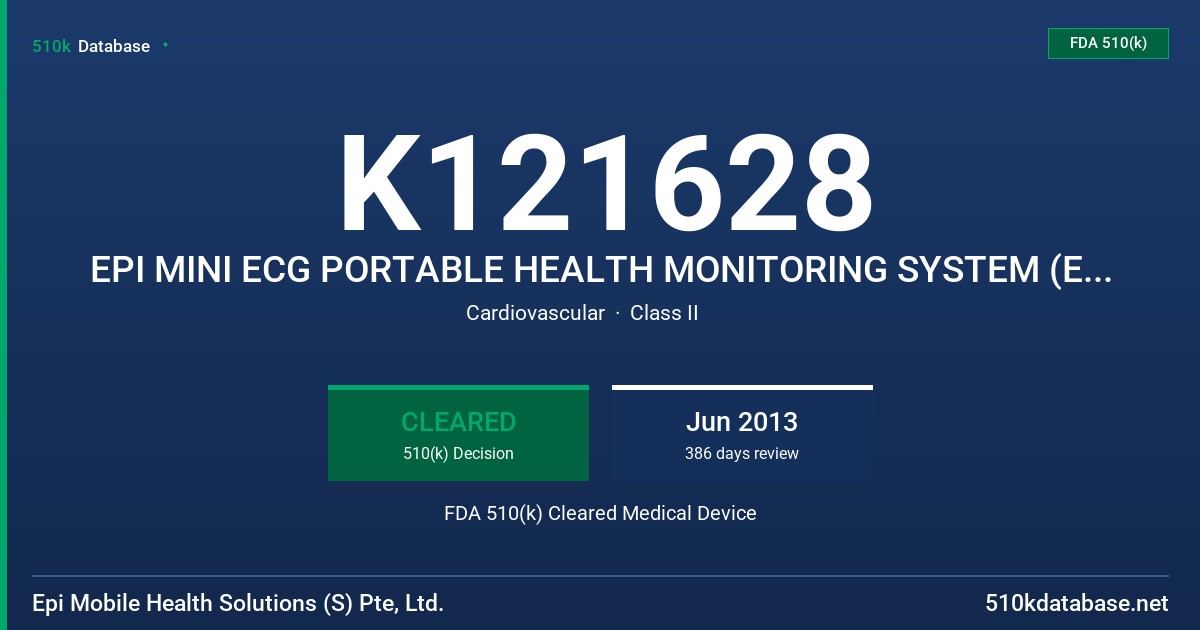 K121628 EPI MINI ECG PORTABLE HEALTH MONITORING SYSTEM (EPI MINI) FDA 510(k) Cleared Medical Device