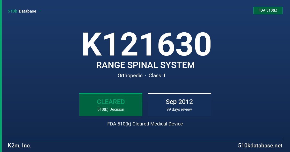 K121630 RANGE SPINAL SYSTEM FDA 510(k) Cleared Medical Device