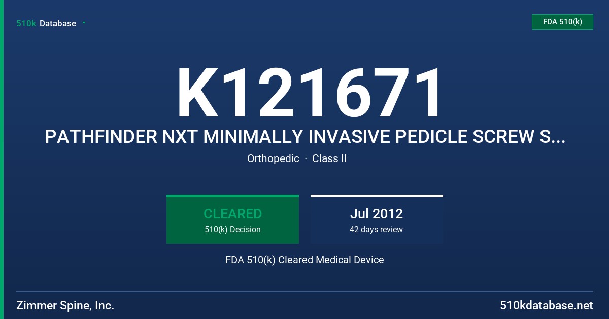 K121671 PATHFINDER NXT MINIMALLY INVASIVE PEDICLE SCREW SYSTEM FDA 510(k) Cleared Medical Device