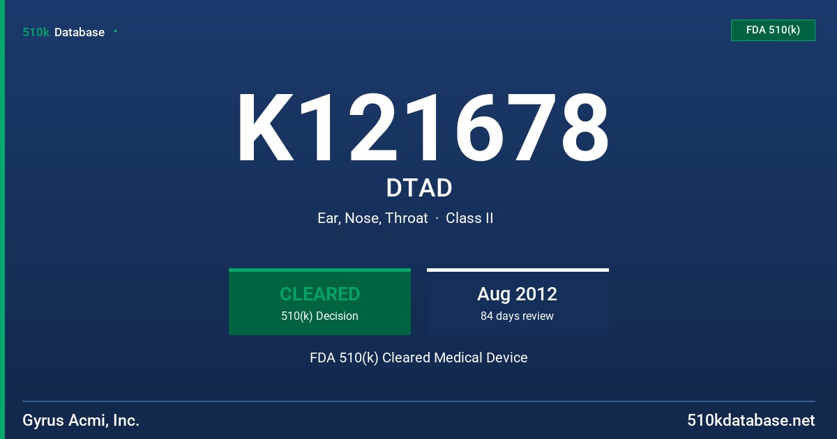 K121678 DTAD FDA 510(k) Cleared Medical Device