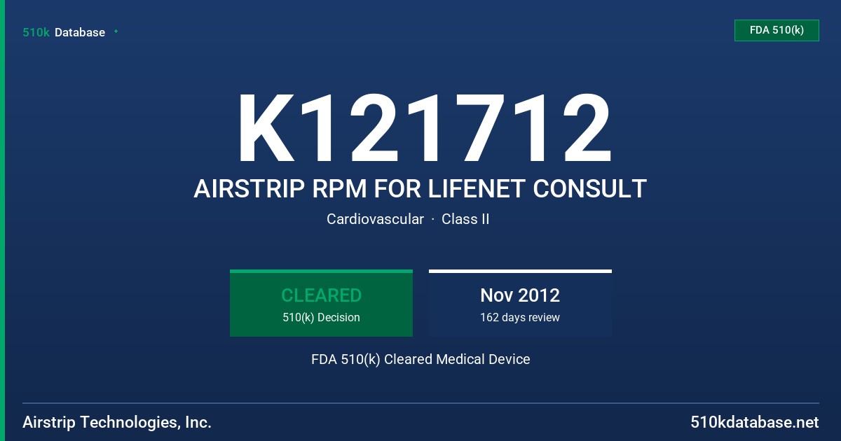 K121712 AIRSTRIP RPM FOR LIFENET CONSULT FDA 510(k) Cleared Medical Device