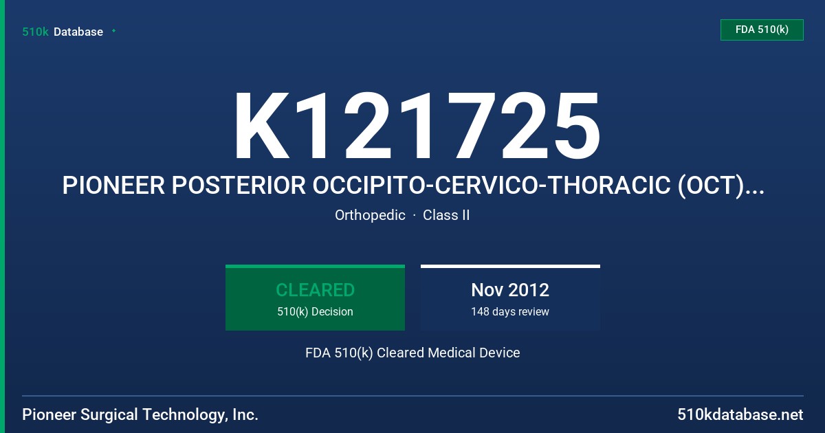 K121725 PIONEER POSTERIOR OCCIPITO-CERVICO-THORACIC (OCT) SYSTEM FDA 510(k) Cleared Medical Device