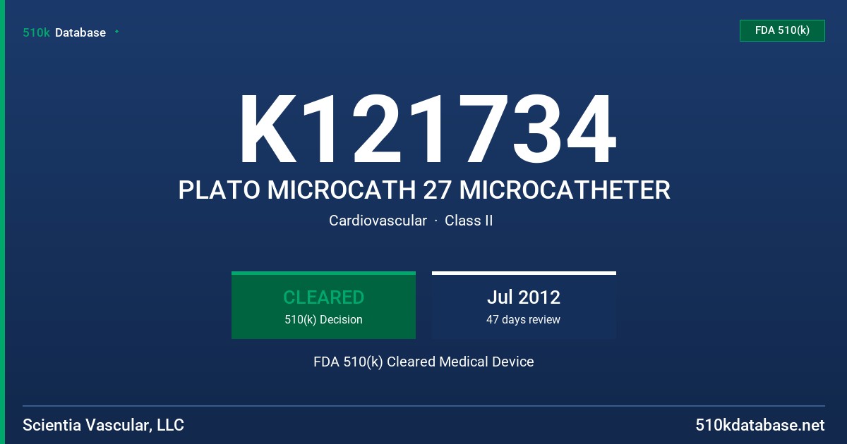 K121734 PLATO MICROCATH 27 MICROCATHETER FDA 510(k) Cleared Medical Device