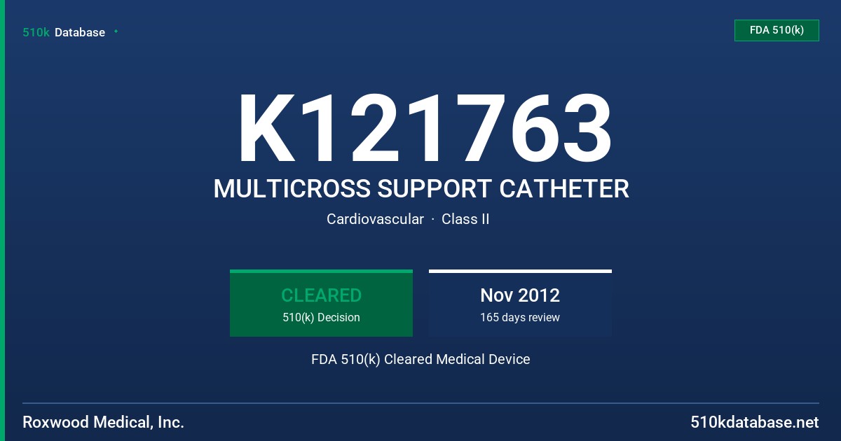 K121763 MULTICROSS SUPPORT CATHETER FDA 510(k) Cleared Medical Device