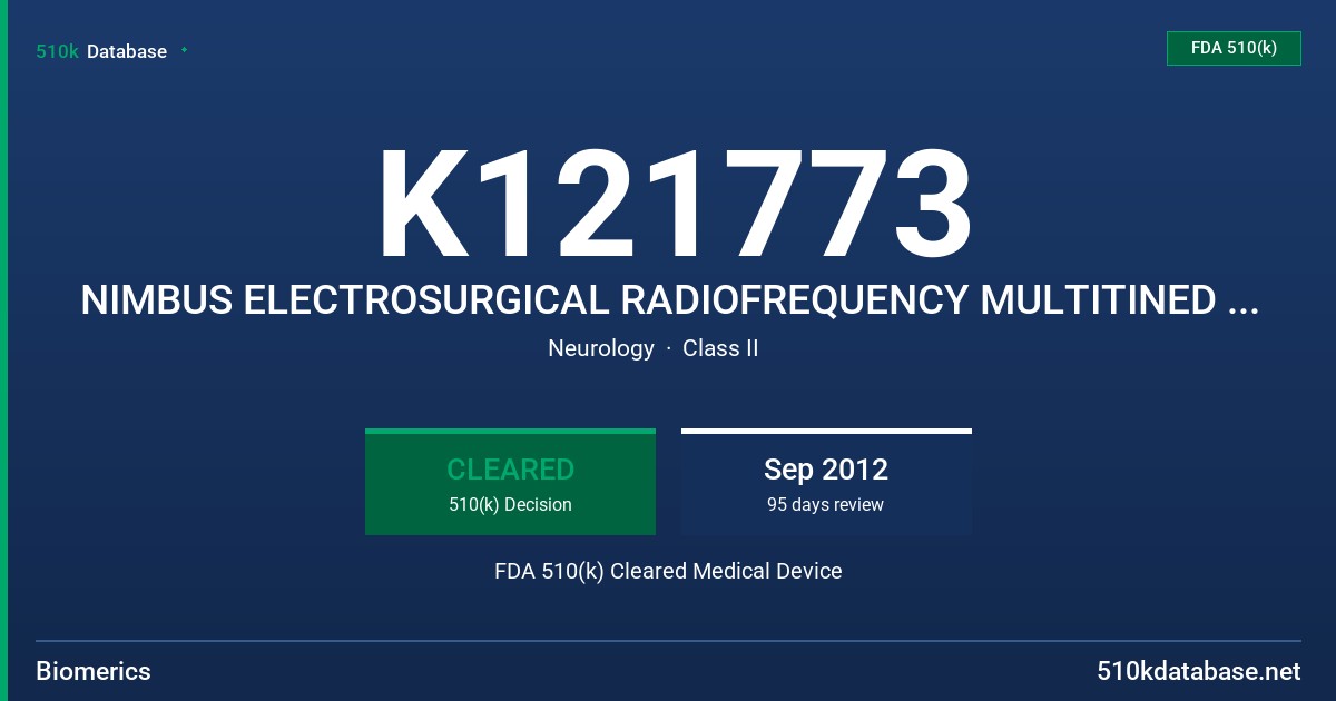 K121773 NIMBUS ELECTROSURGICAL RADIOFREQUENCY MULTITINED EXPANDABLE ELECTRODE FDA 510(k) Cleared Medical Device