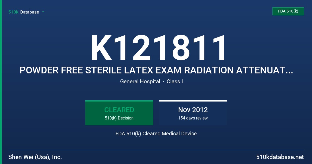 K121811 POWDER FREE STERILE LATEX EXAM RADIATION ATTENUATION GLOVES FDA 510(k) Cleared Medical Device
