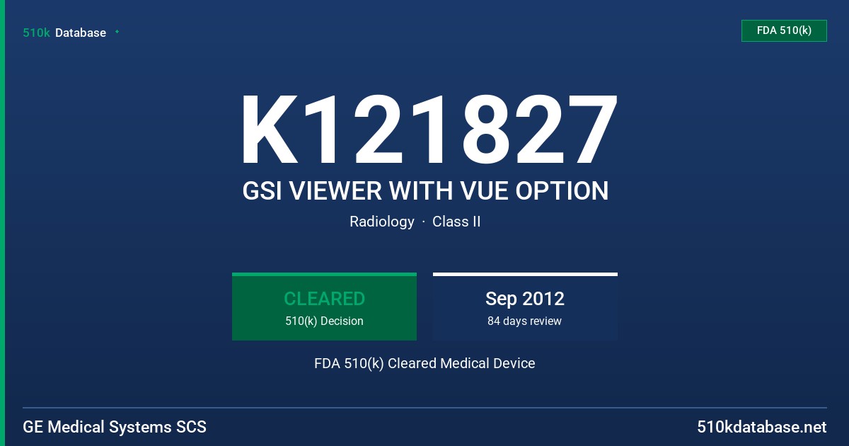 K121827 GSI VIEWER WITH VUE OPTION FDA 510(k) Cleared Medical Device