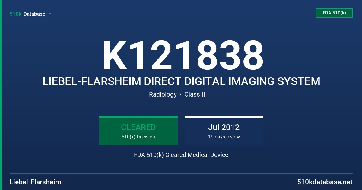 K121838 LIEBEL-FLARSHEIM DIRECT DIGITAL IMAGING SYSTEM FDA 510(k) Cleared Medical Device