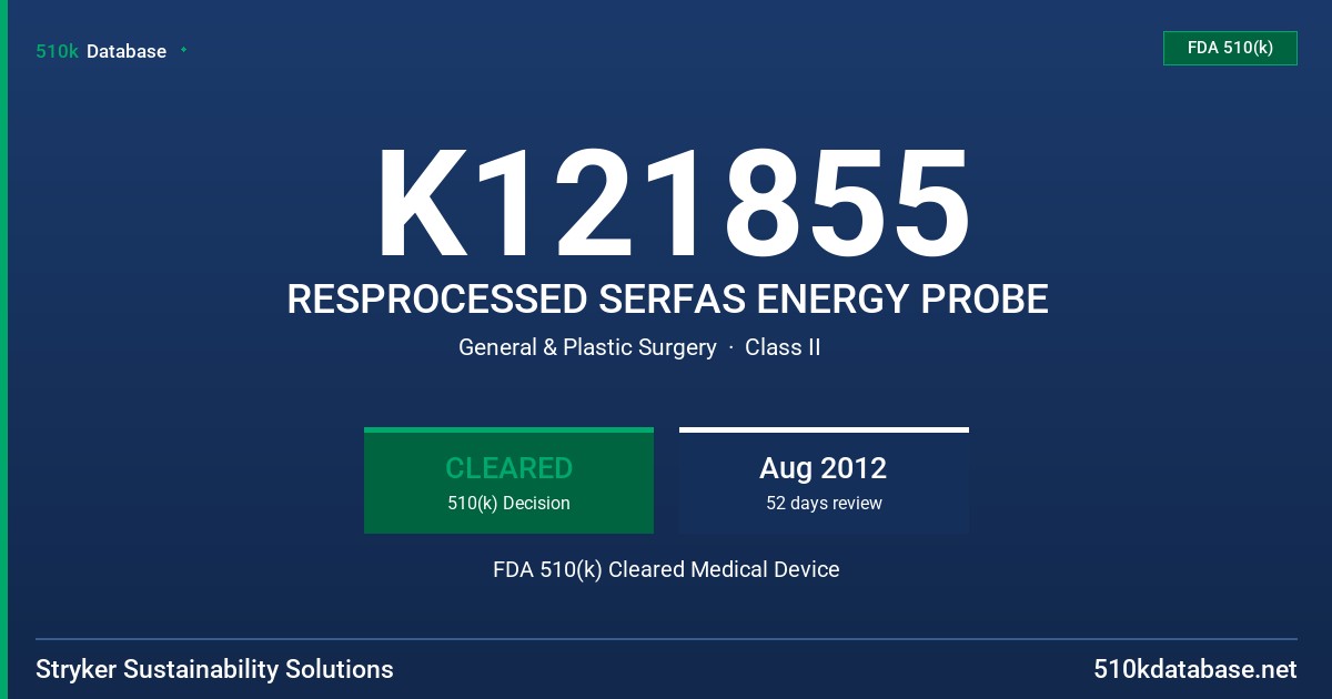K121855 RESPROCESSED SERFAS ENERGY PROBE FDA 510(k) Cleared Medical Device