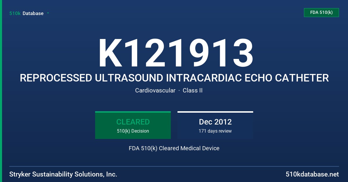 K121913 REPROCESSED ULTRASOUND INTRACARDIAC ECHO CATHETER FDA 510(k) Cleared Medical Device