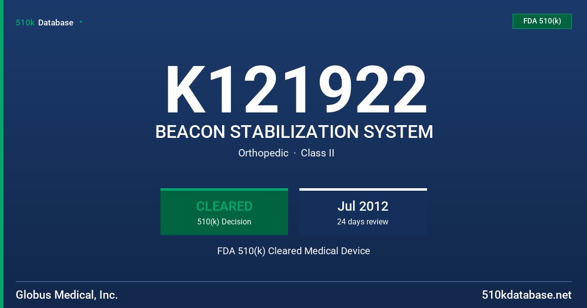 K121922 BEACON STABILIZATION SYSTEM FDA 510(k) Cleared Medical Device