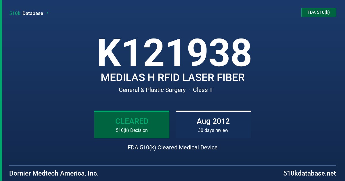 K121938 MEDILAS H RFID LASER FIBER FDA 510(k) Cleared Medical Device
