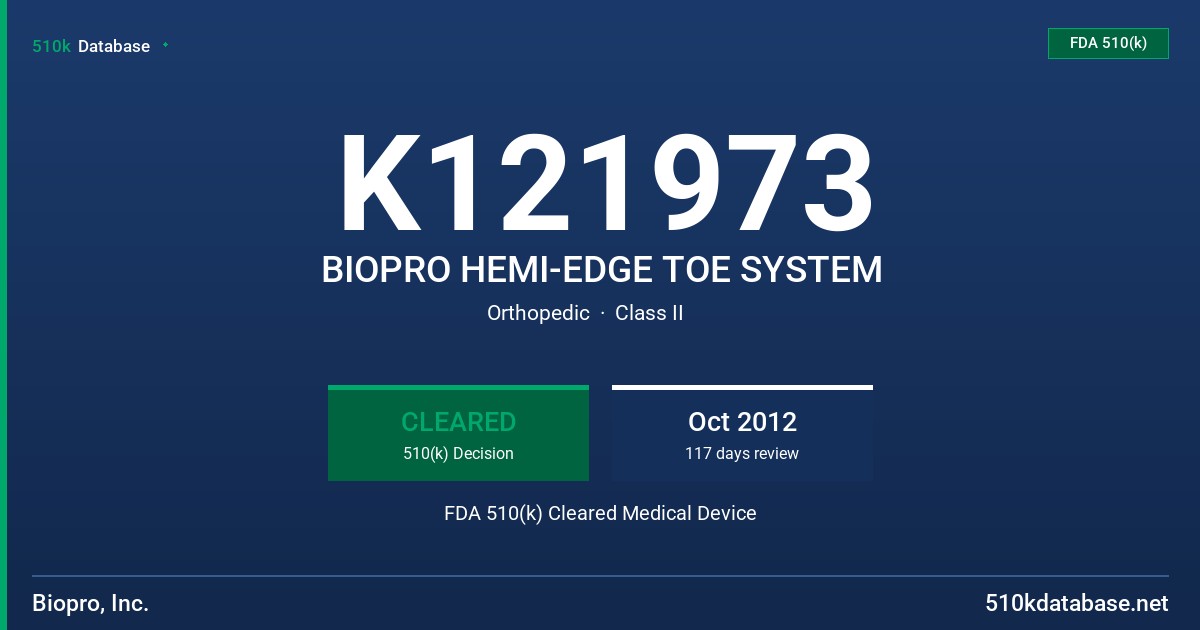 K121973 BIOPRO HEMI-EDGE TOE SYSTEM FDA 510(k) Cleared Medical Device