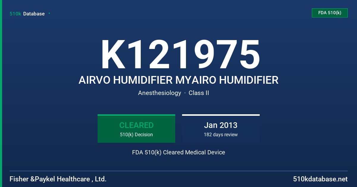 K121975 AIRVO HUMIDIFIER MYAIRO HUMIDIFIER FDA 510(k) Cleared Medical Device