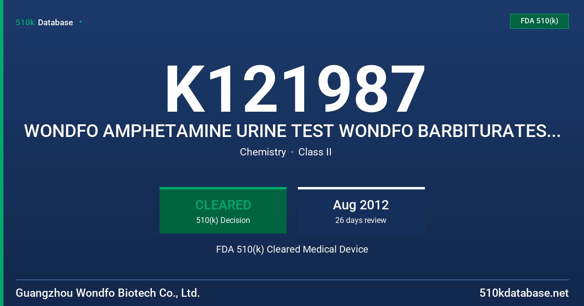 K121987 WONDFO AMPHETAMINE URINE TEST WONDFO BARBITURATES URINE TEST WONDFO BENZODIAZEPINES URINE TEST FDA 510(k) Cleared Medical Device