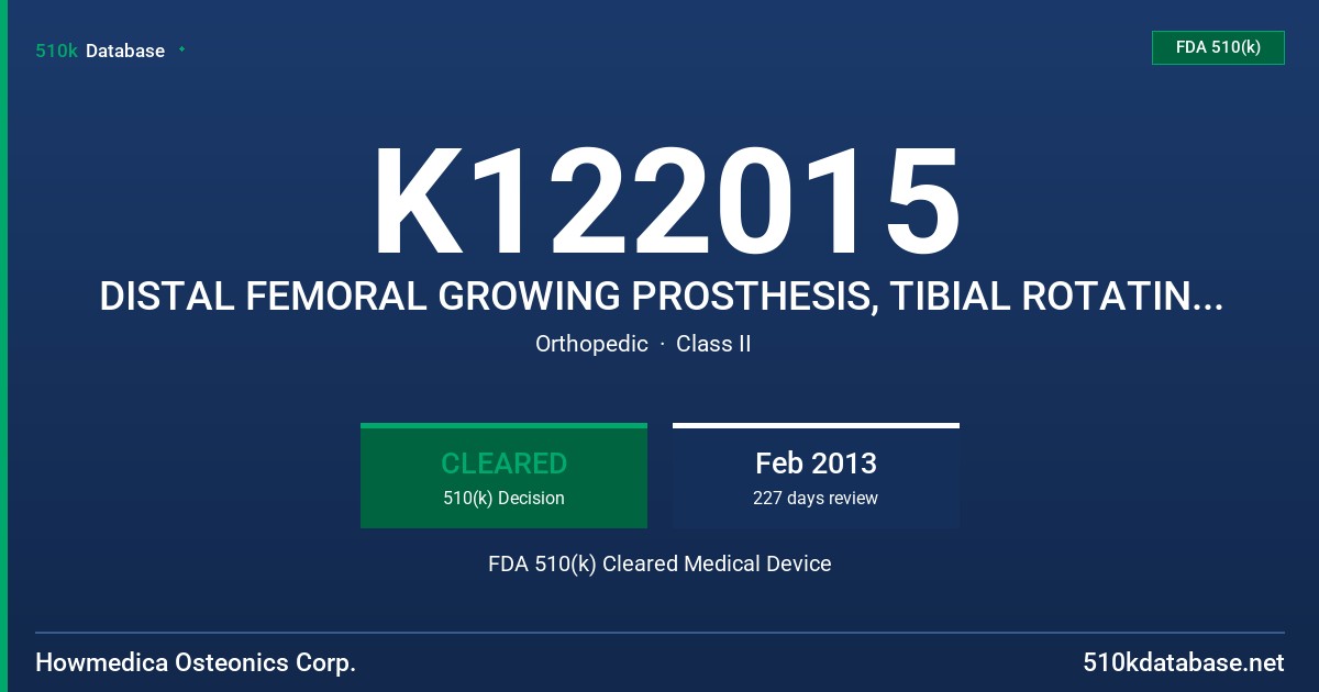 K122015 DISTAL FEMORAL GROWING PROSTHESIS, TIBIAL ROTATING COMPONENTS, BEARING, AXIS, CIRCLIP, WEDGE FDA 510(k) Cleared Medical Device