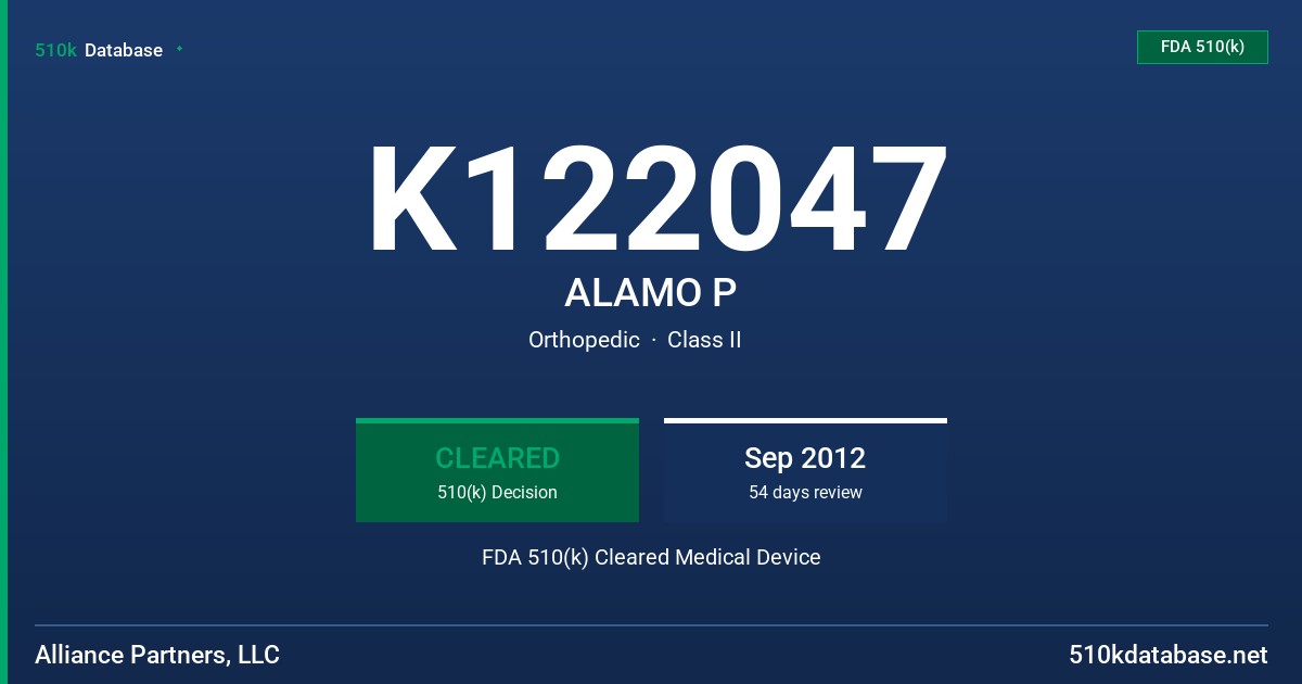 K122047 ALAMO P FDA 510(k) Cleared Medical Device