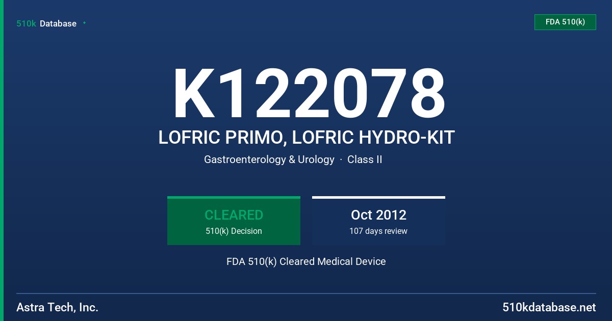 K122078 LOFRIC PRIMO, LOFRIC HYDRO-KIT FDA 510(k) Cleared Medical Device