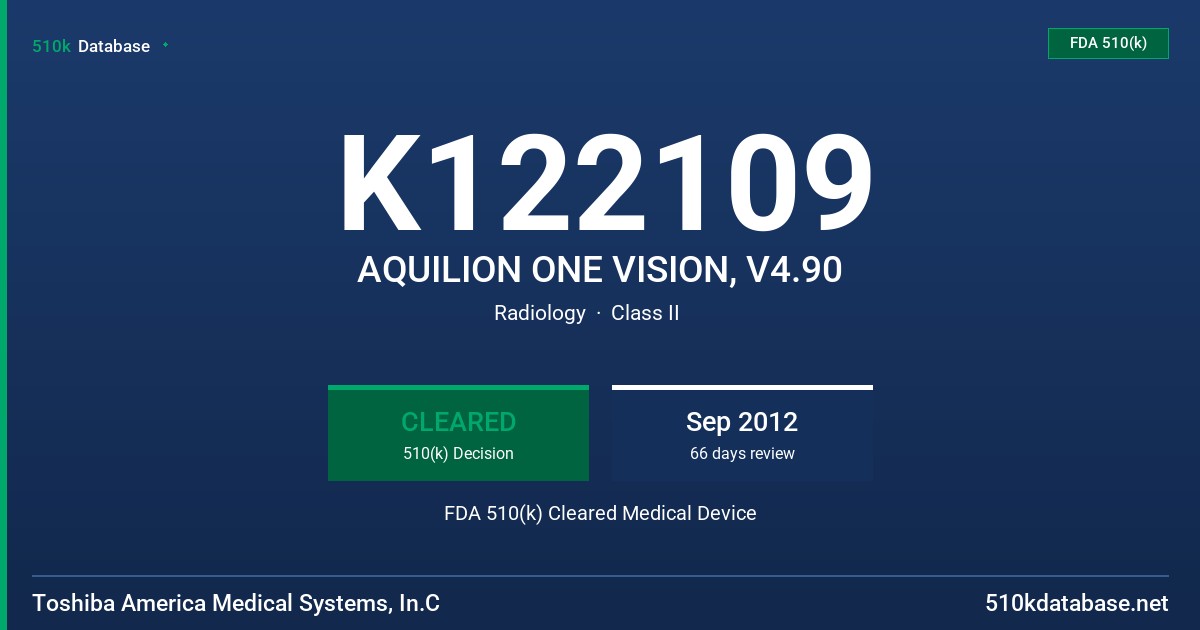 K122109 AQUILION ONE VISION, V4.90 FDA 510(k) Cleared Medical Device