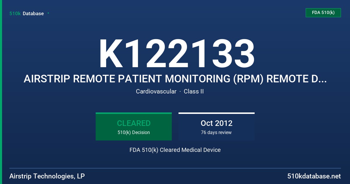 K122133 AIRSTRIP REMOTE PATIENT MONITORING (RPM) REMOTE DATA VIEWING FDA 510(k) Cleared Medical Device