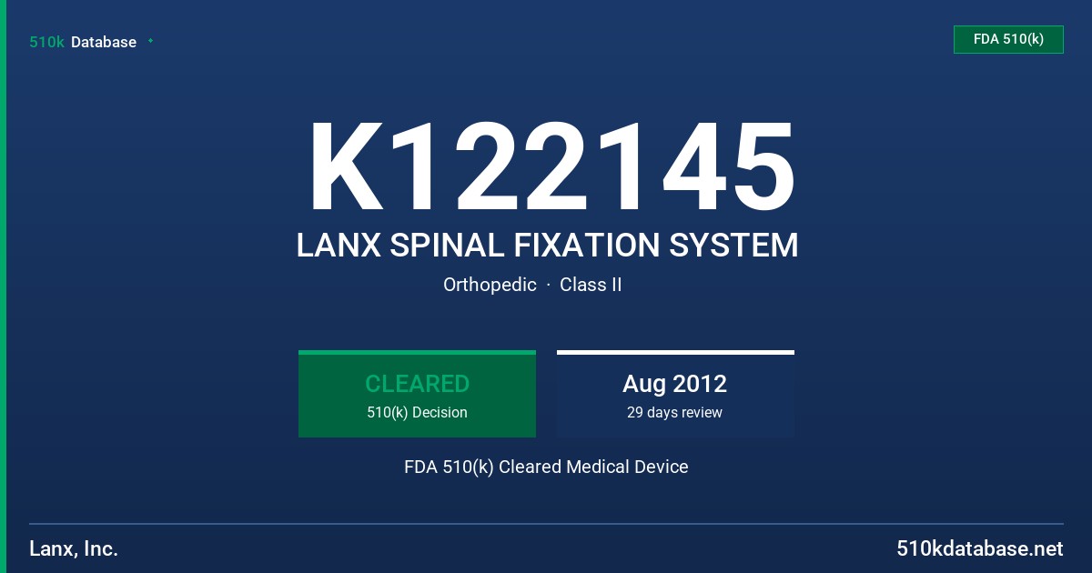 K122145 LANX SPINAL FIXATION SYSTEM FDA 510(k) Cleared Medical Device