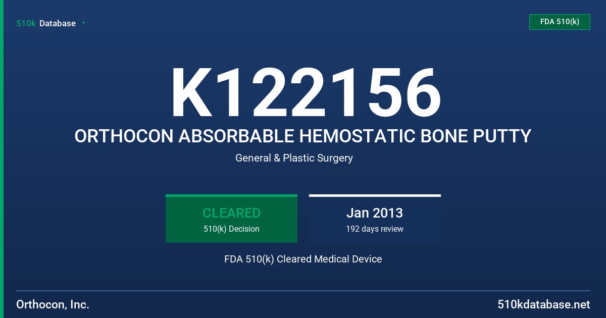 K122156 ORTHOCON ABSORBABLE HEMOSTATIC BONE PUTTY FDA 510(k) Cleared Medical Device