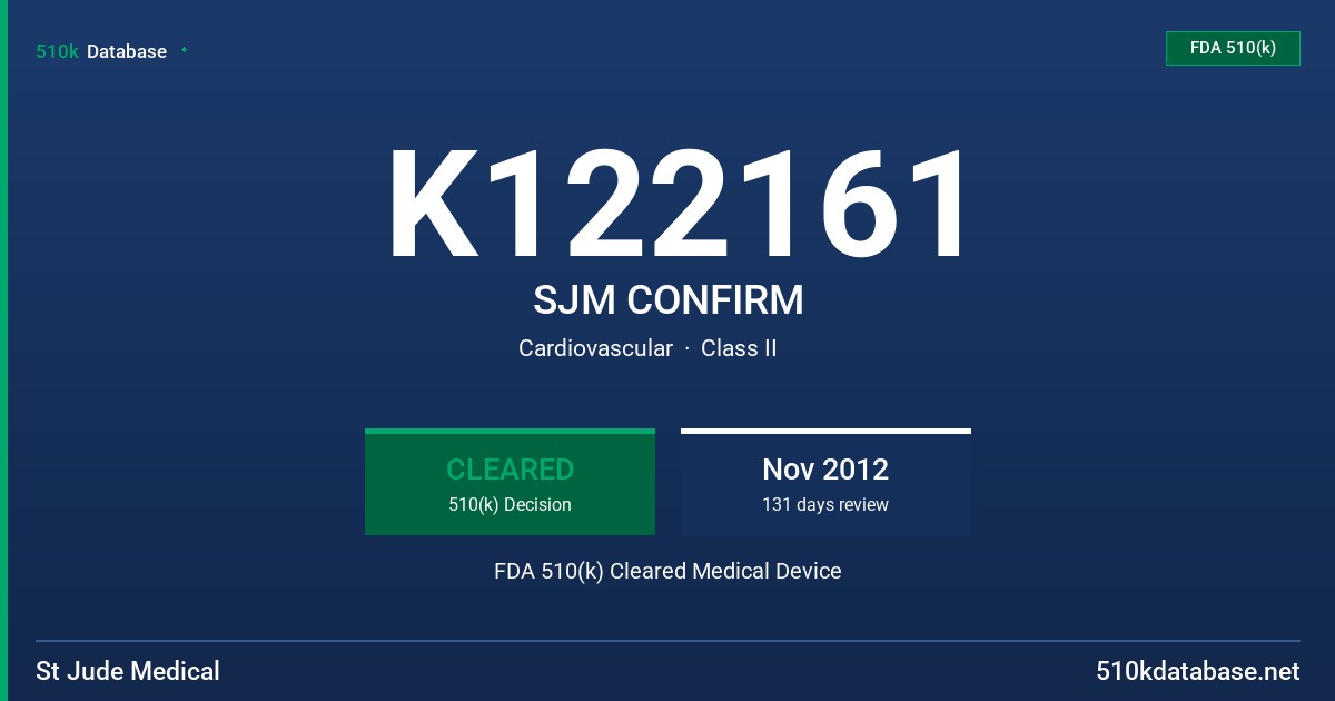 K122161 SJM CONFIRM FDA 510(k) Cleared Medical Device