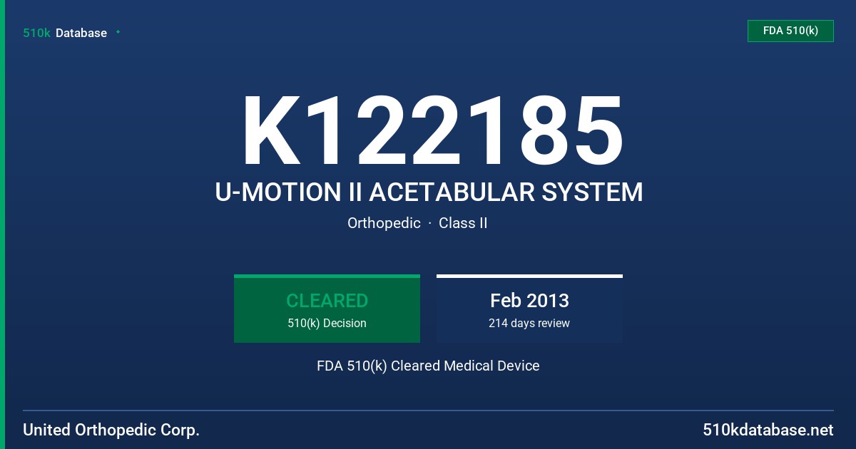 K122185 U-MOTION II ACETABULAR SYSTEM FDA 510(k) Cleared Medical Device