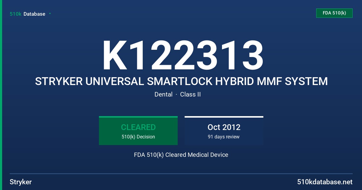 K122313 STRYKER UNIVERSAL SMARTLOCK HYBRID MMF SYSTEM FDA 510(k) Cleared Medical Device