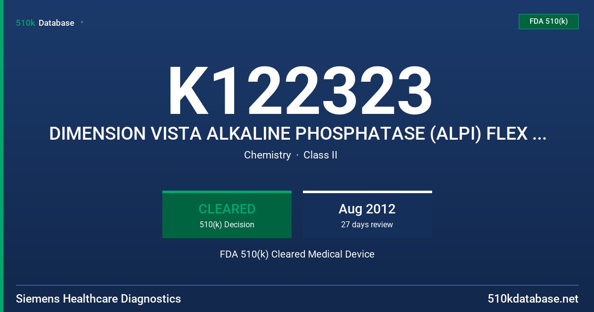 K122323 DIMENSION VISTA ALKALINE PHOSPHATASE (ALPI) FLEX REAGENT CARTRIDGE DIMENSION VISTA ALKALINE PHOSPHATASE CALIBRATOR (ALPI FDA 510(k) Cleared Medical Device