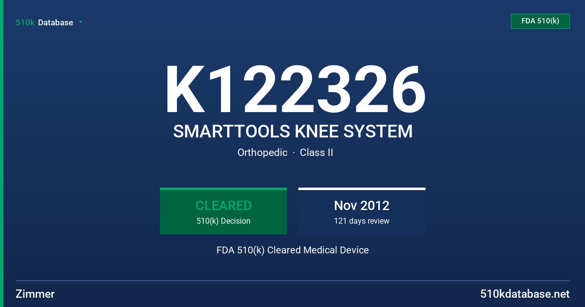 K122326 SMARTTOOLS KNEE SYSTEM FDA 510(k) Cleared Medical Device