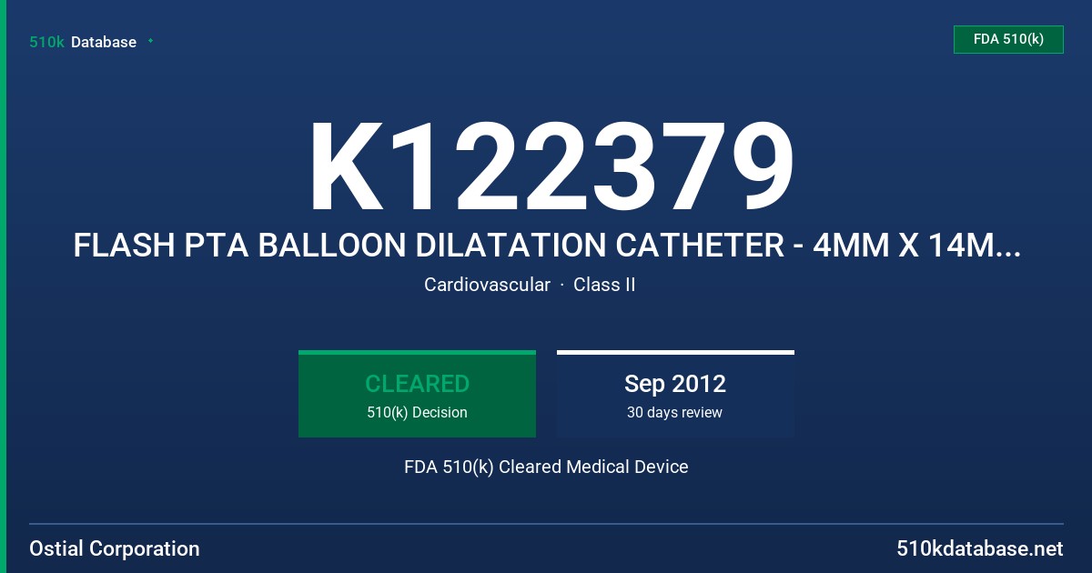 K122379 FLASH PTA BALLOON DILATATION CATHETER - 4MM X 14MM X 135CM, FLASH PTA BALLOON DILATATION CATHETER - 4MM X 19MM X 135CM FDA 510(k) Cleared Medical Device
