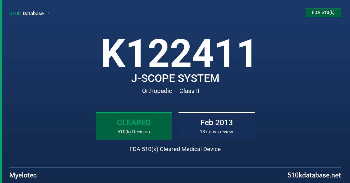 K122411 J-SCOPE SYSTEM FDA 510(k) Cleared Medical Device