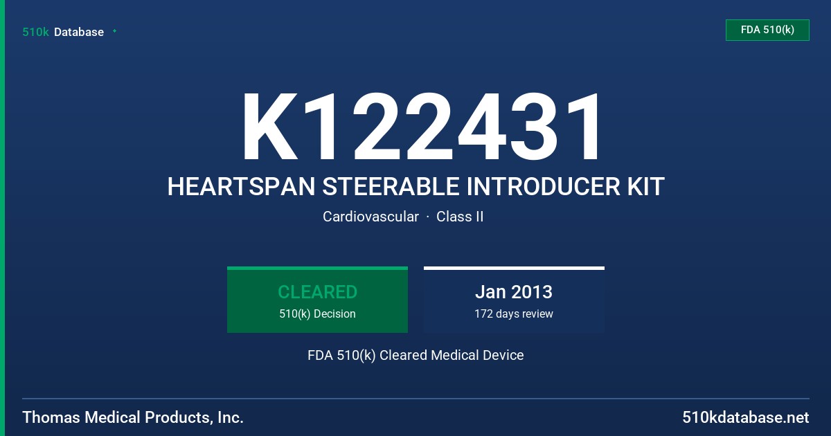 K122431 HEARTSPAN STEERABLE INTRODUCER KIT FDA 510(k) Cleared Medical Device