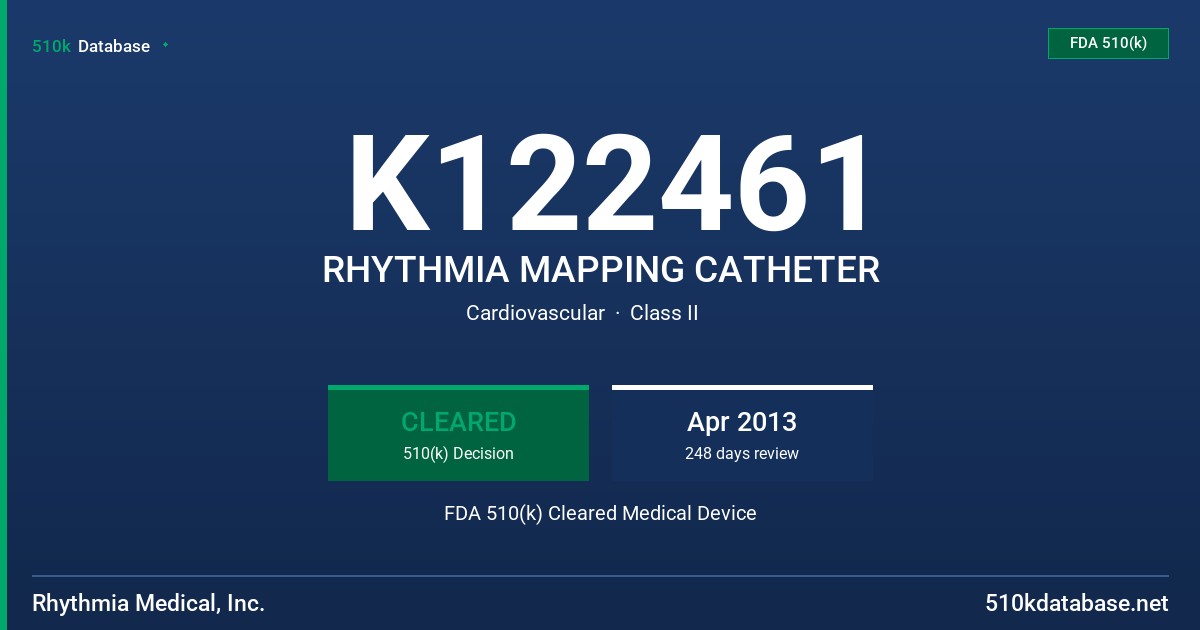 K122461 RHYTHMIA MAPPING CATHETER FDA 510(k) Cleared Medical Device