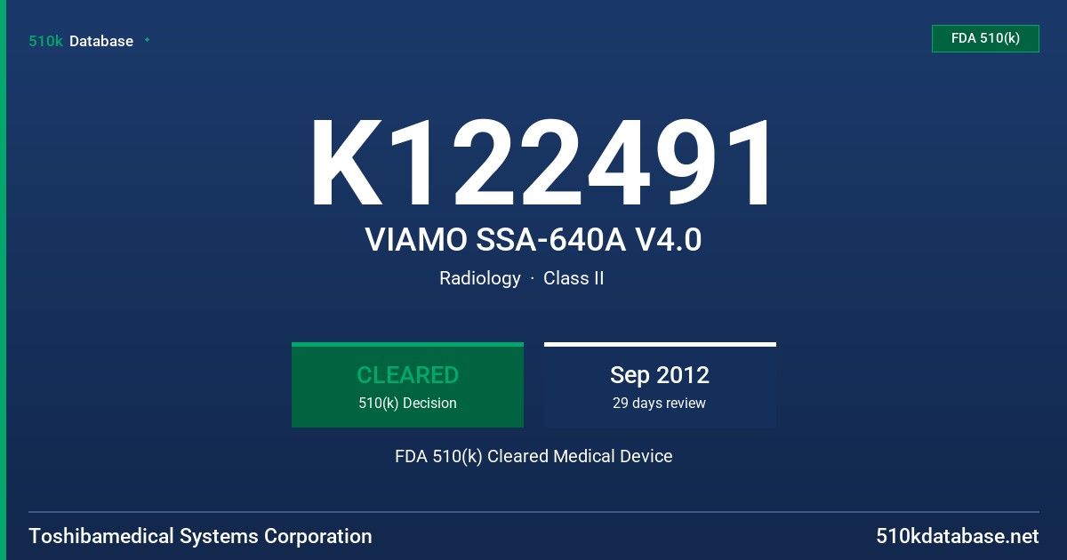 K122491 VIAMO SSA-640A V4.0 FDA 510(k) Cleared Medical Device