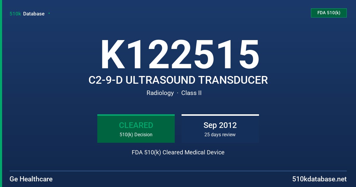 K122515 C2-9-D ULTRASOUND TRANSDUCER FDA 510(k) Cleared Medical Device