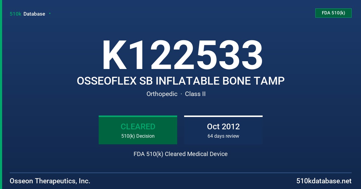 K122533 OSSEOFLEX SB INFLATABLE BONE TAMP FDA 510(k) Cleared Medical Device